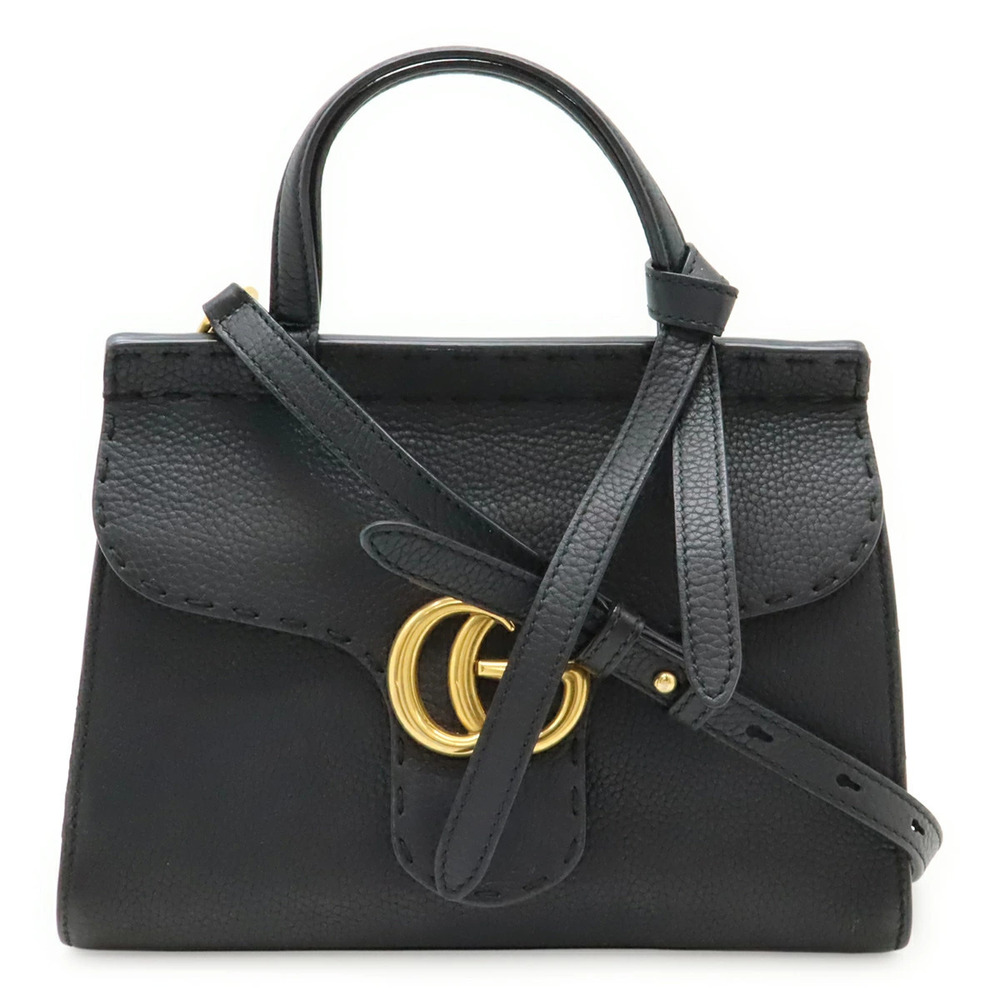 Gucci GG Marmont Top Handle Bag 2way Crossbody Leather Black